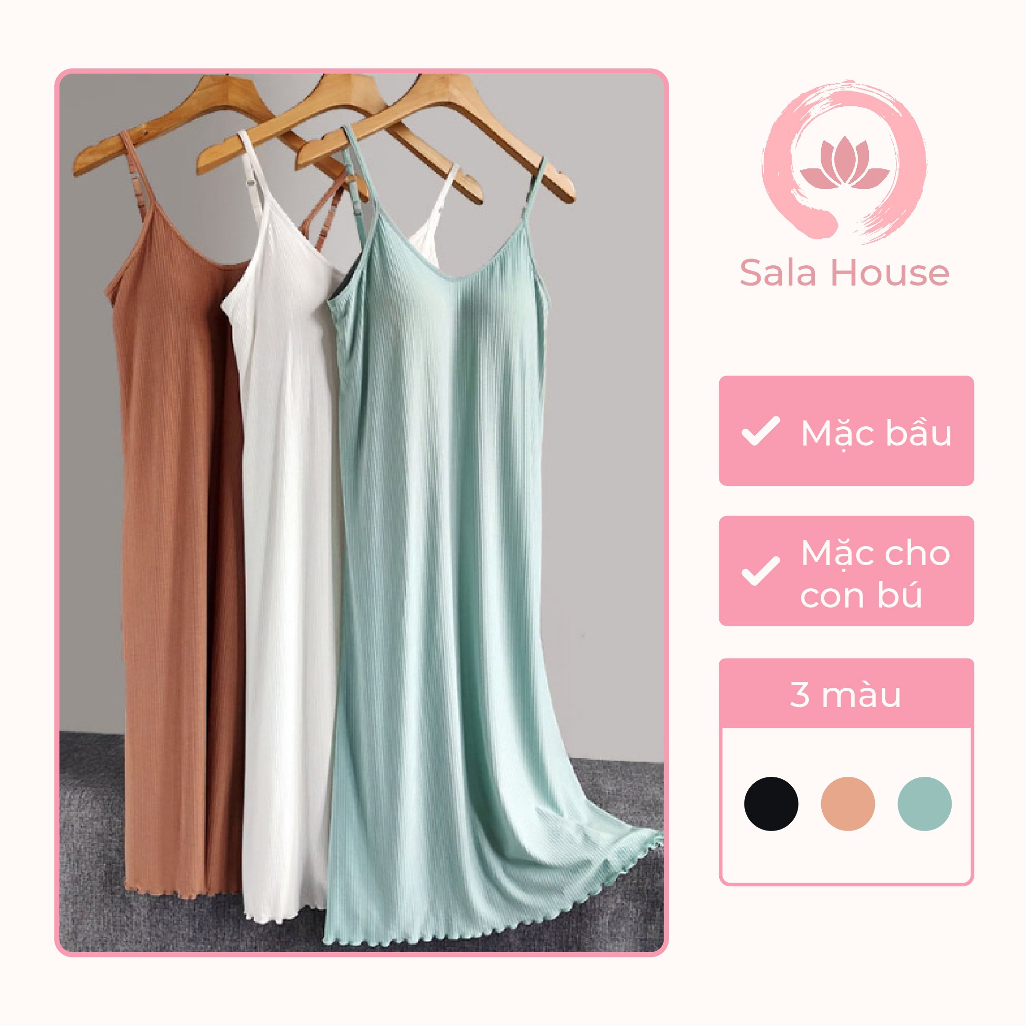 [HCM]Đầm Bầu Hai Dây Có Mút Ngực Mềm Mịn Mát - VB07