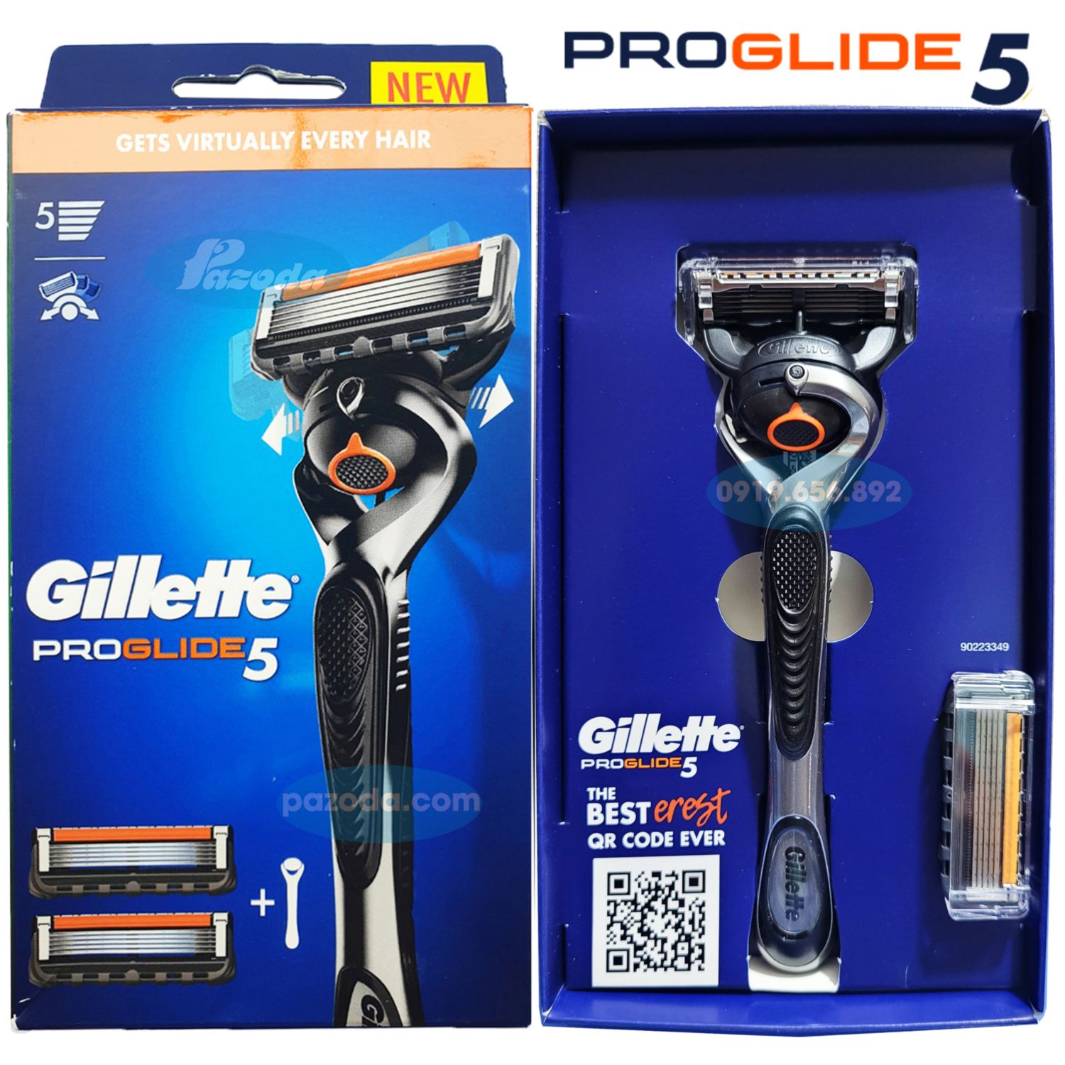 Combo dao cạo râu 5 lưỡi Gillette Proglide5 (1 tay cầm xoay chiều và 6 đầu cạo 5+1)