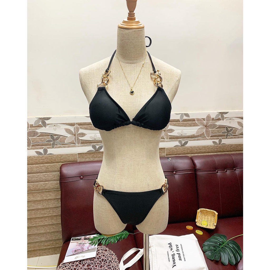 [2 MÀU] Bikini tam giác phối xích chanh sả