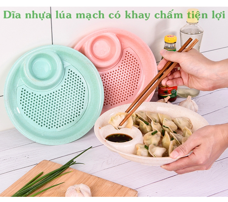 [HCM]Dĩa Nhựa Lúa Mạch Có Chén Chấm Tiện Lợi - ĐK 25cm