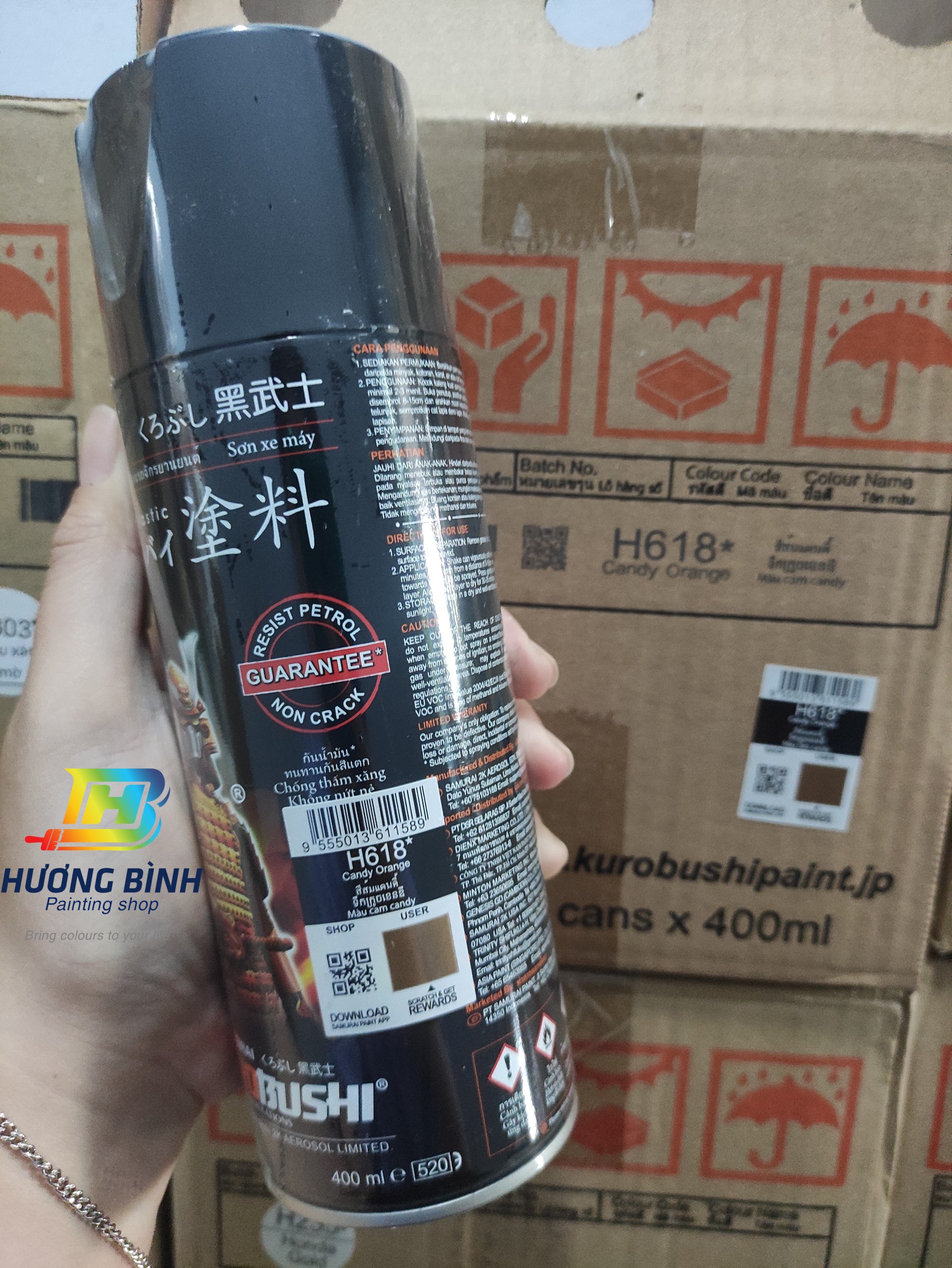 Sơn xịt Samurai màu Candy Cam - H618 (400ml)(cần sơn trên nền Bạc để lên được màu như hình)