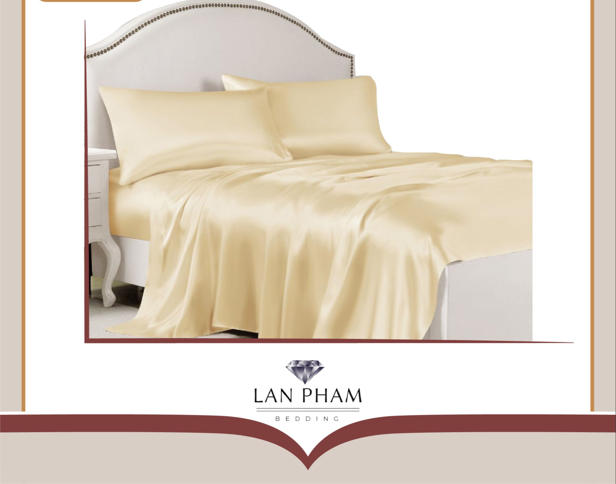 ( Lụa Loại 1) Bộ 4 Món Ga Gối Phi Lụa Màu Vàng Kem Cao Cấp Mềm Mại Lan Pham Bedding