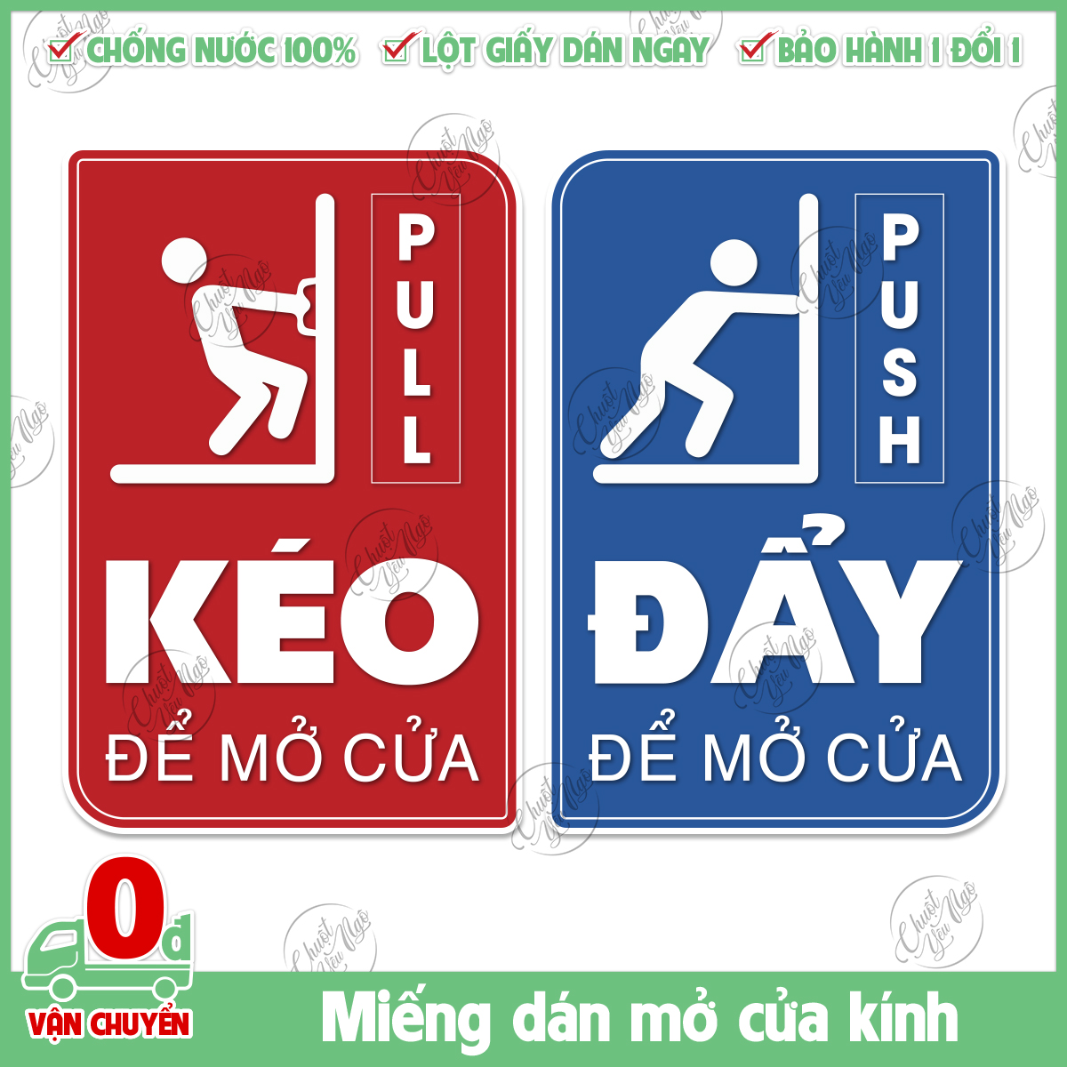 Bộ 2 miếng dán cửa kính KÉO ĐẨY pull push dán cửa ra vào decal sticker