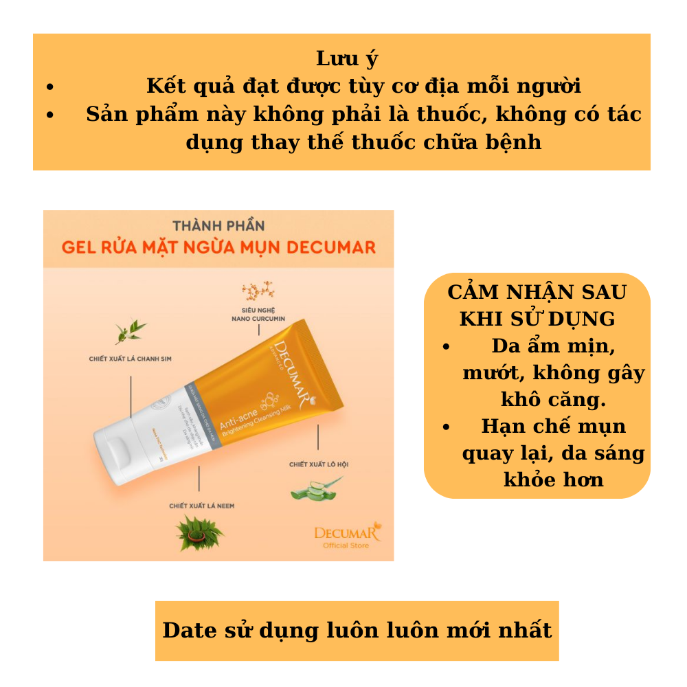 [HCM]Gel rửa mặt Decumar Advanced Cleanser sạch nhờn ngừa mụn [Tuýp 100g] - DECUMAR CLEANSING GEL
