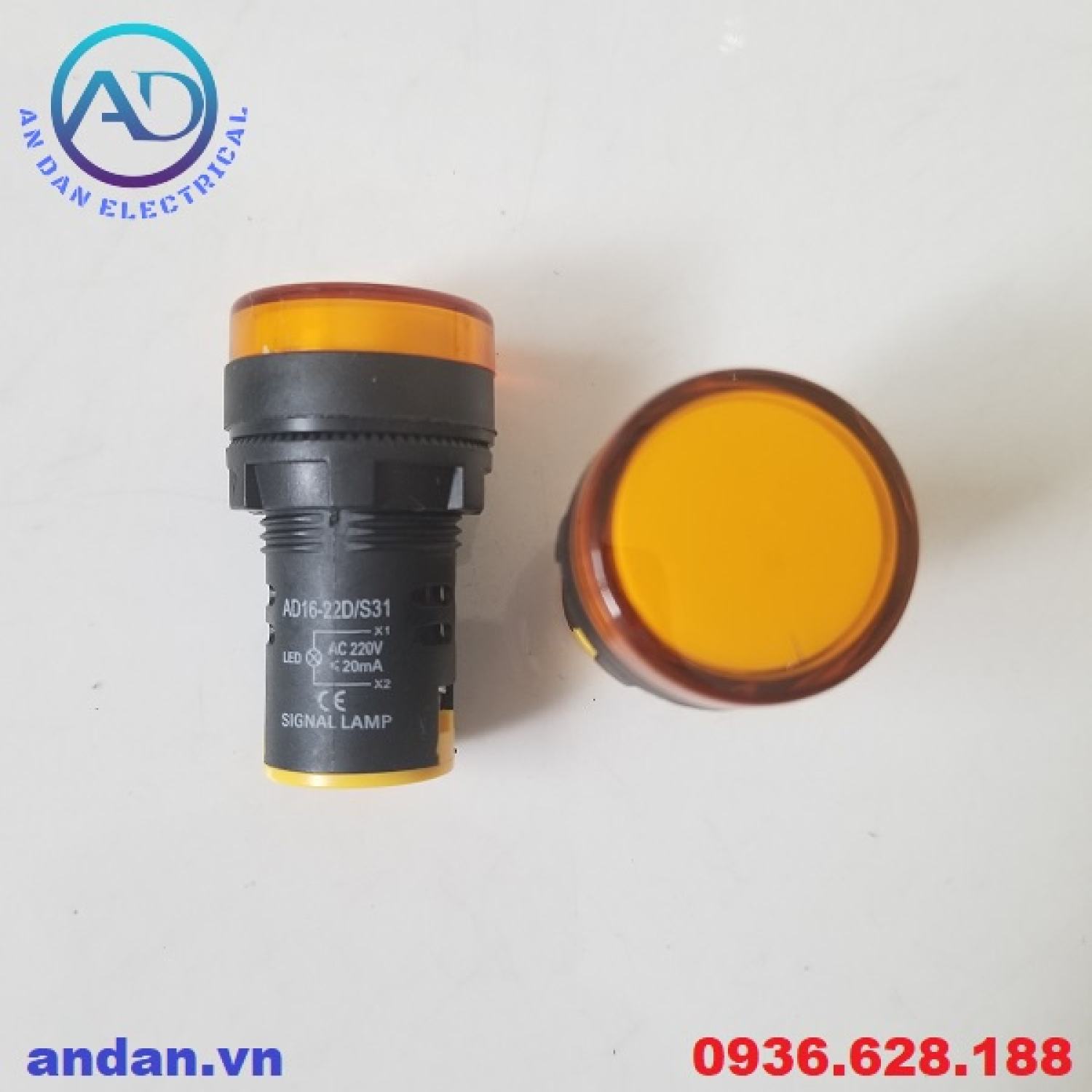 Đèn báo nguồn LED phi 22 AD16-22DS (Đỏ, Vàng, Xanh), Đèn báo pha