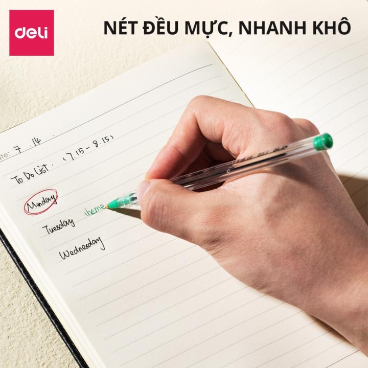 Set 5 Bút Bi Ngòi 1.0mm Chính Hãng Deli 3 Màu Xanh Đen Đỏ Mực Nhanh Khô Thích Hợp Học Sinh Văn Phòng - Hình ảnh 5