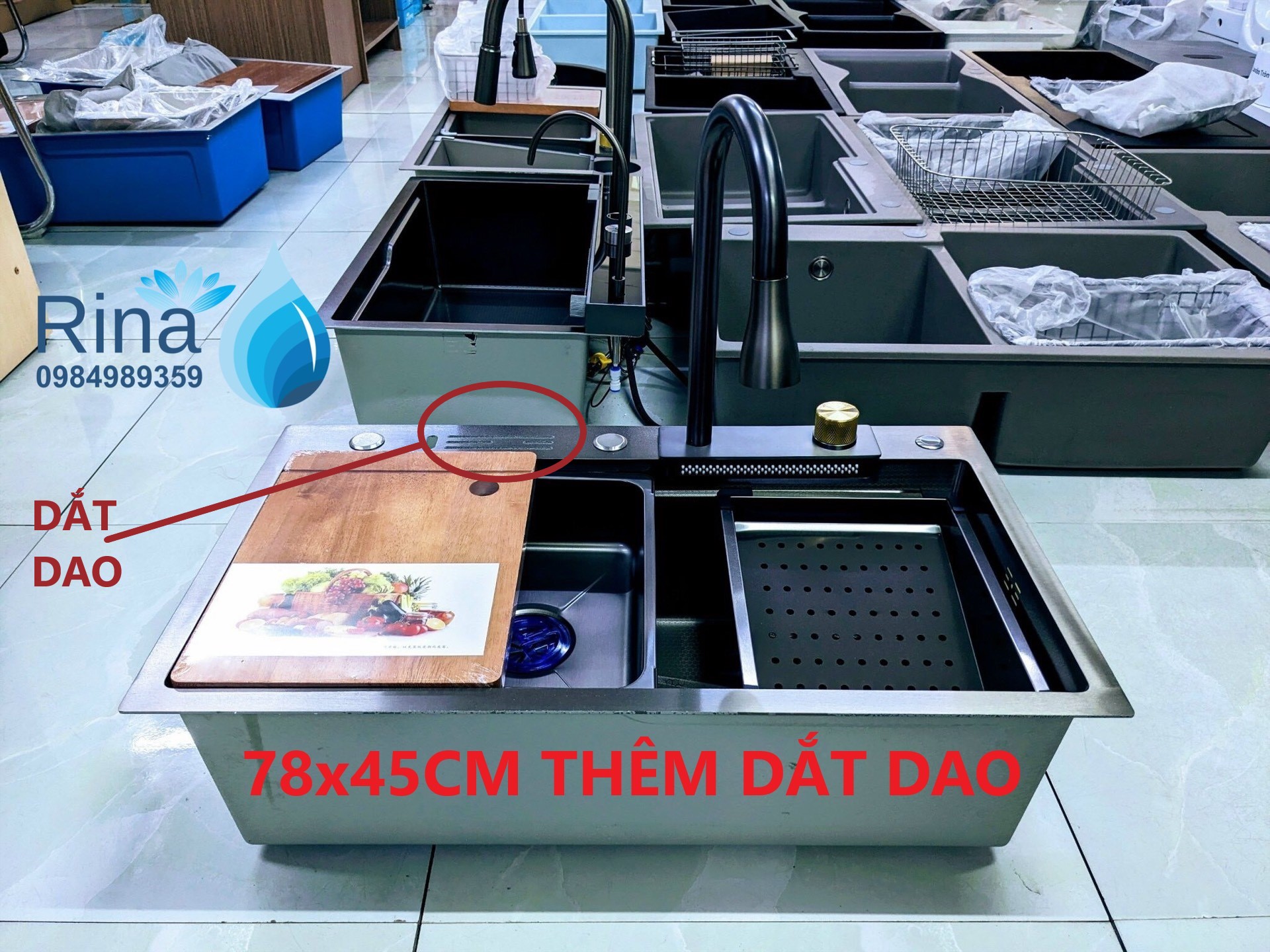 Bồn chậu rửa chén bát 1 hố nano xám đen cao cấp inox 304 kèm vòi khay rổ lưới thớt bộ xả bồn chậu rửa chén bát cao cấp thông minh