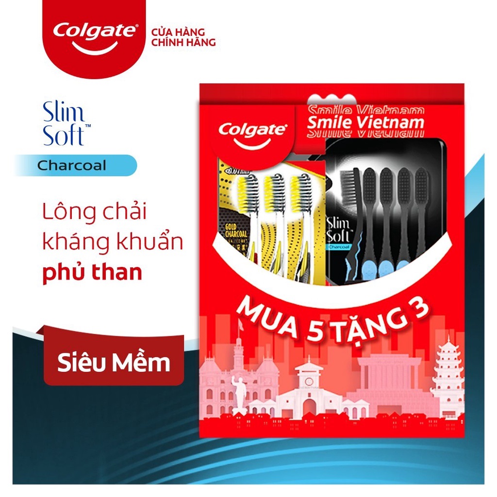 Tặng thêm 3 là 8 Bộ 5 Bàn chải đánh răng Colgate than hoạt tính kháng