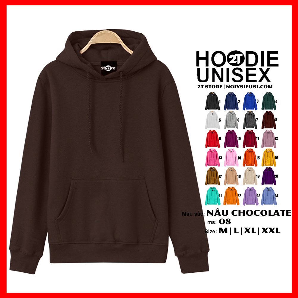[4.4 HOÀN TIỀN 15%][HCM]ÁO KHOÁC NỈ HOODIE TRƠN NÓN 2 LỚP DÀY DẶN UNISEX 2T STORE - NÂU CHOCOLATE