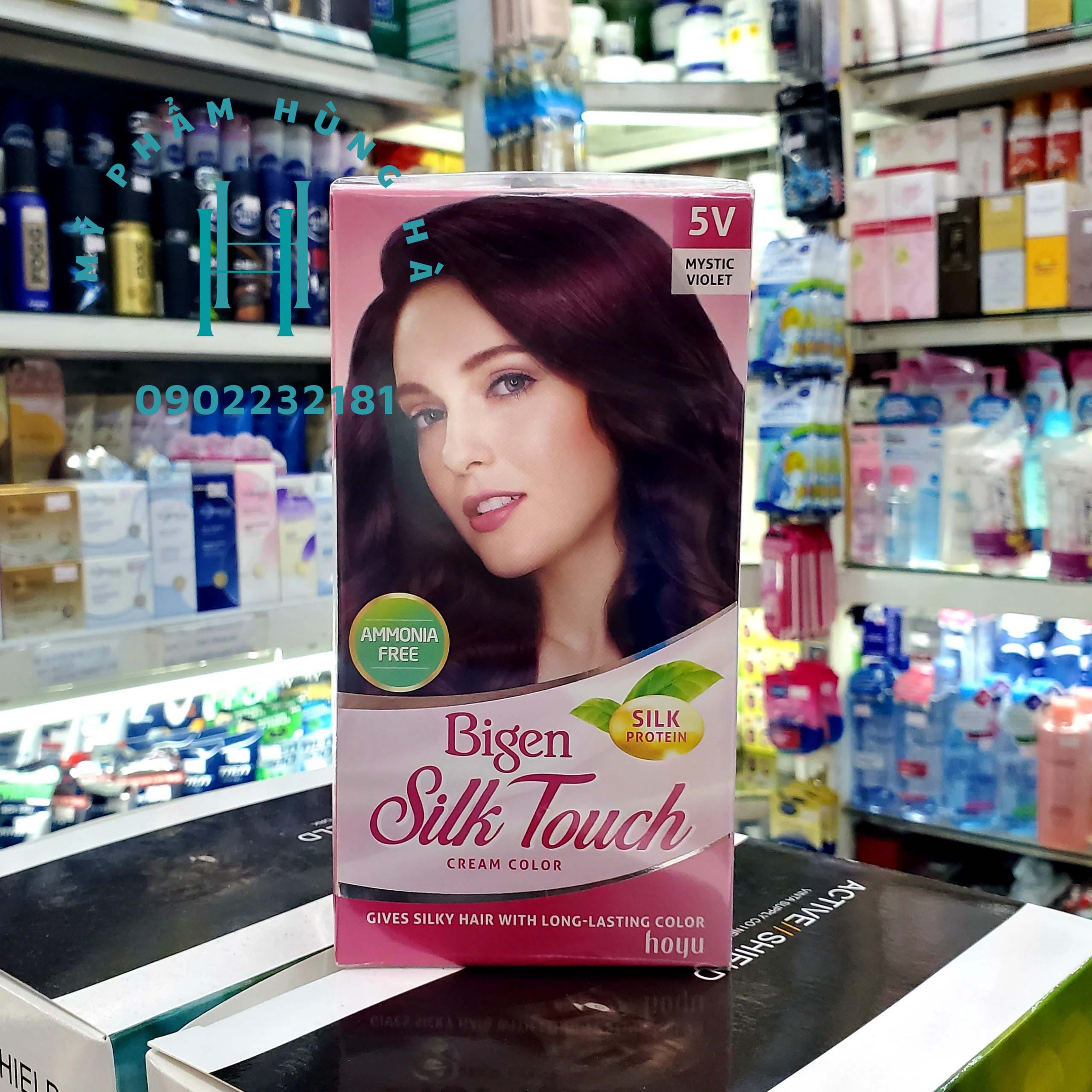 Thuốc nhuộm tóc phủ bạc Bigen, số 5V màu đỏ tím violet, Bigen Silk Touch