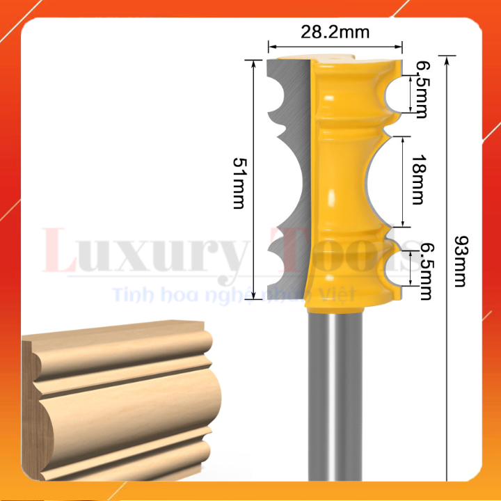 Mũi phay gỗ phào chỉ nổi,mũi soi chỉ nổi 5cm cốt 12.7mm ( dao phay định hình)