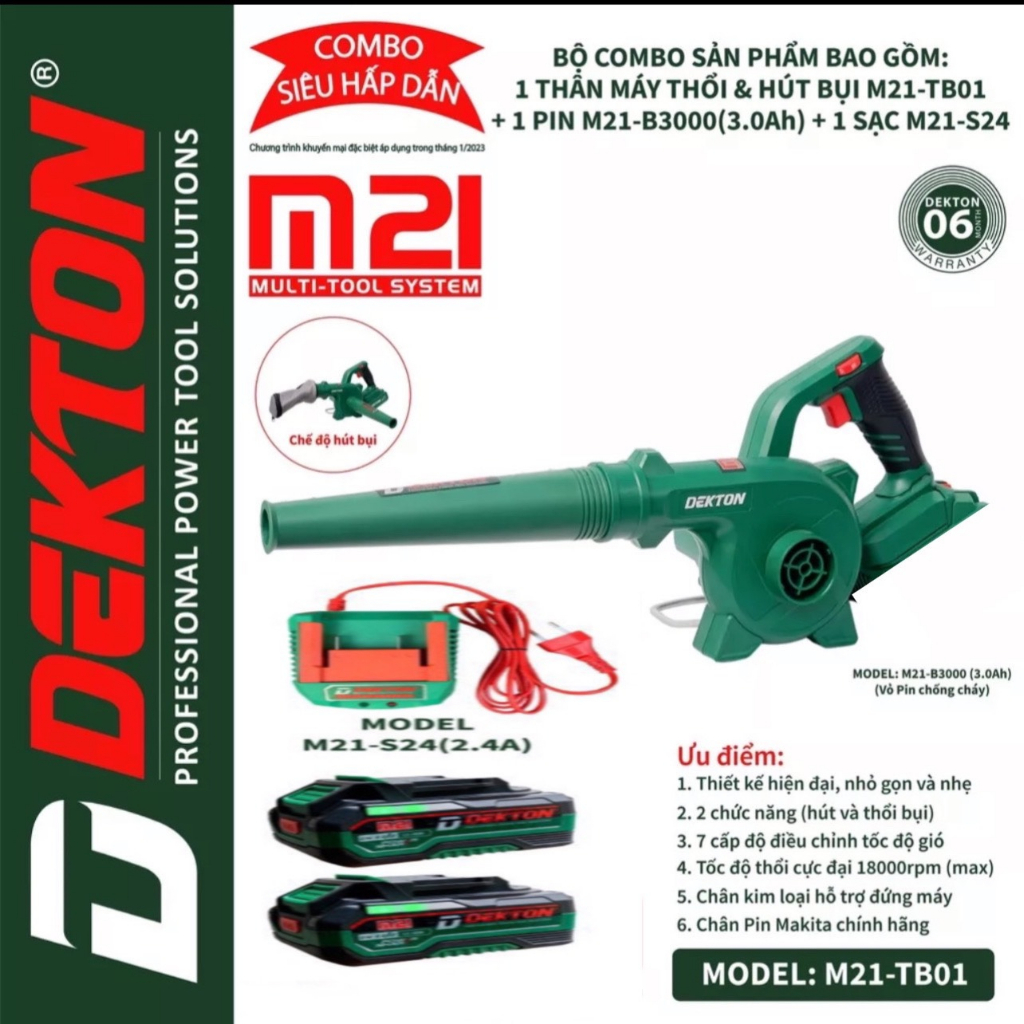Máy thổi bụi dùng pin dekton m21-tb01 - máy thổi bụ-hút bụi 2 trong 1 chỉnh gió 6 cấp - máy khoan máy mài shop ht