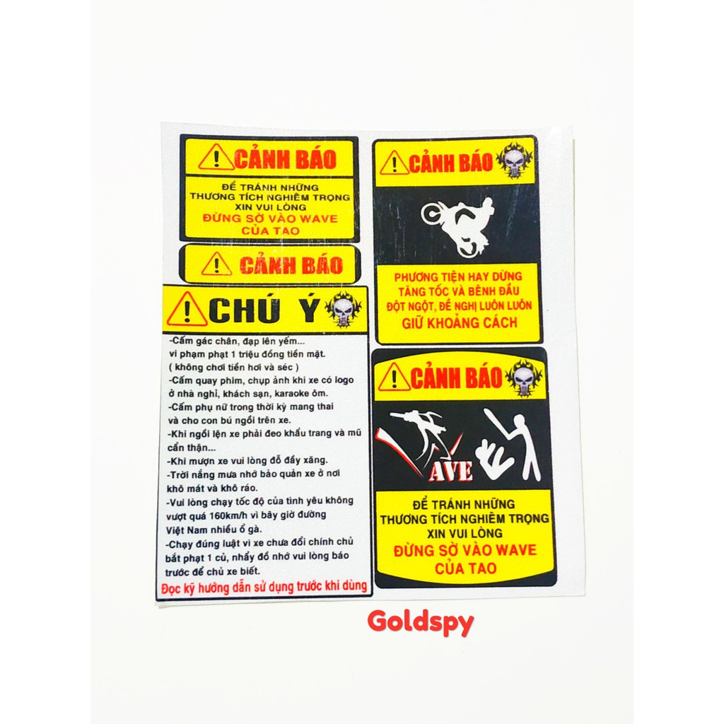 Tem cảnh báo phản quang xe Wave, Dream Tem Decal Xe Máy ( giá 1 bộ)