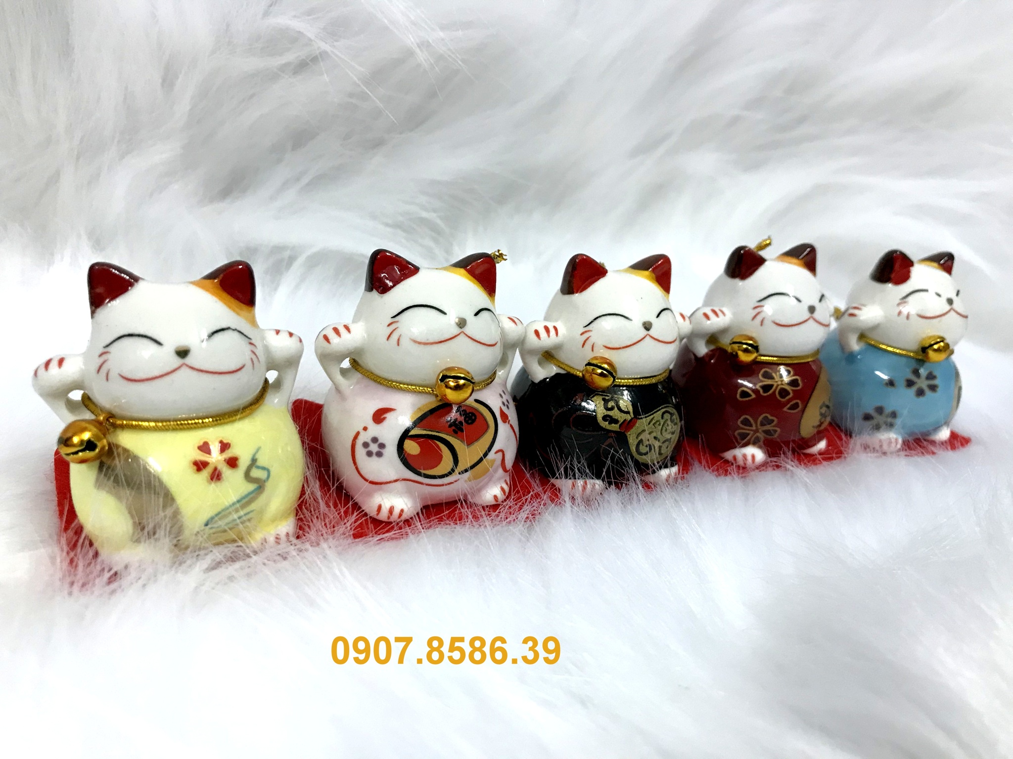 [HCM]Bộ 5 Mèo Sứ Thần Tài Maneki Neko Nhật Bản