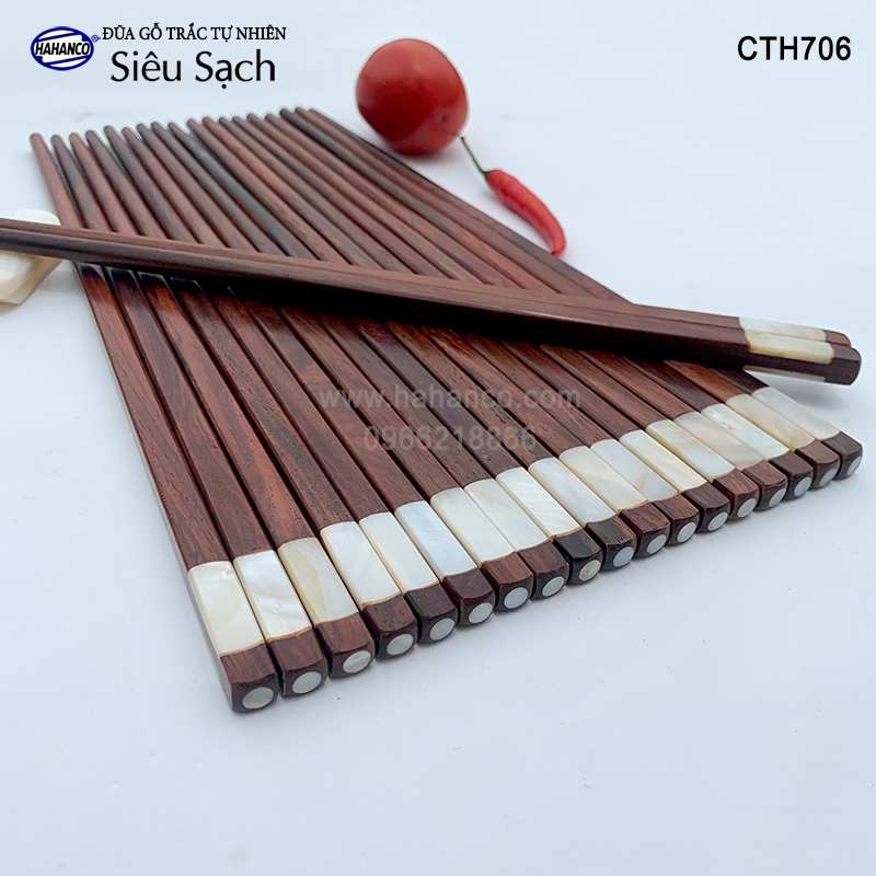 Đũa gỗ Trắc đầu khảm xà cừ 2 cạnh (10 đôi/hộp đẹp làm quà biếu ) CTH706 - HAHANCO
