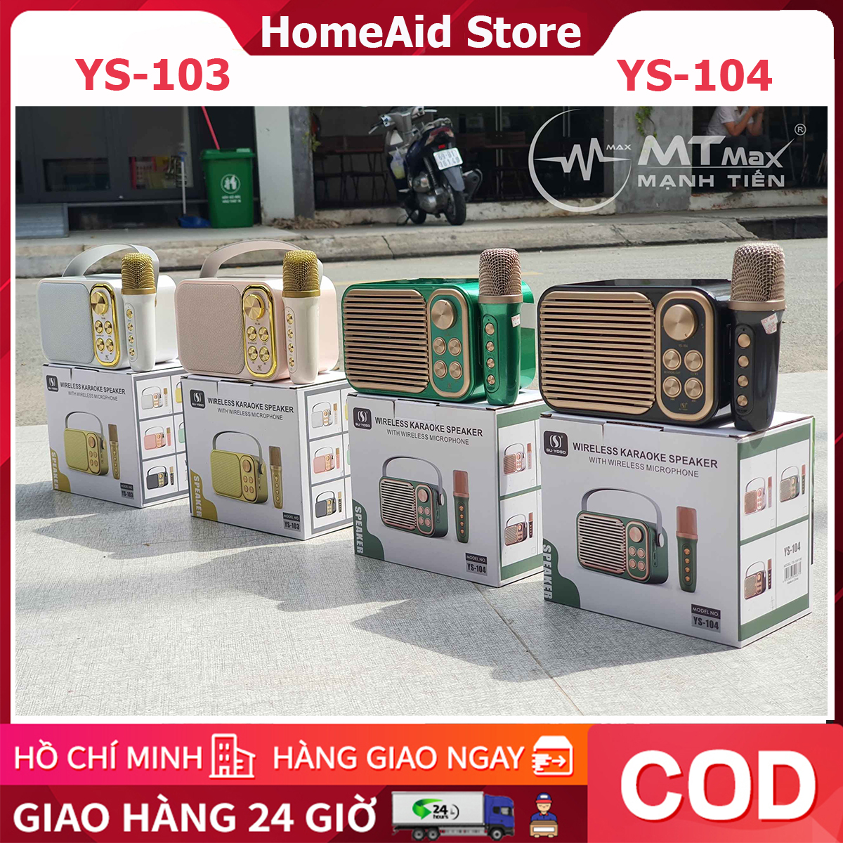 Loa bluetooth karaoke mini YS 103 104 Kèm 1 Mic thiết  kế nhỏ gọn xinh xắn âm thanh hay trầm ấm pin trâu tiện lợi đủ kết nối