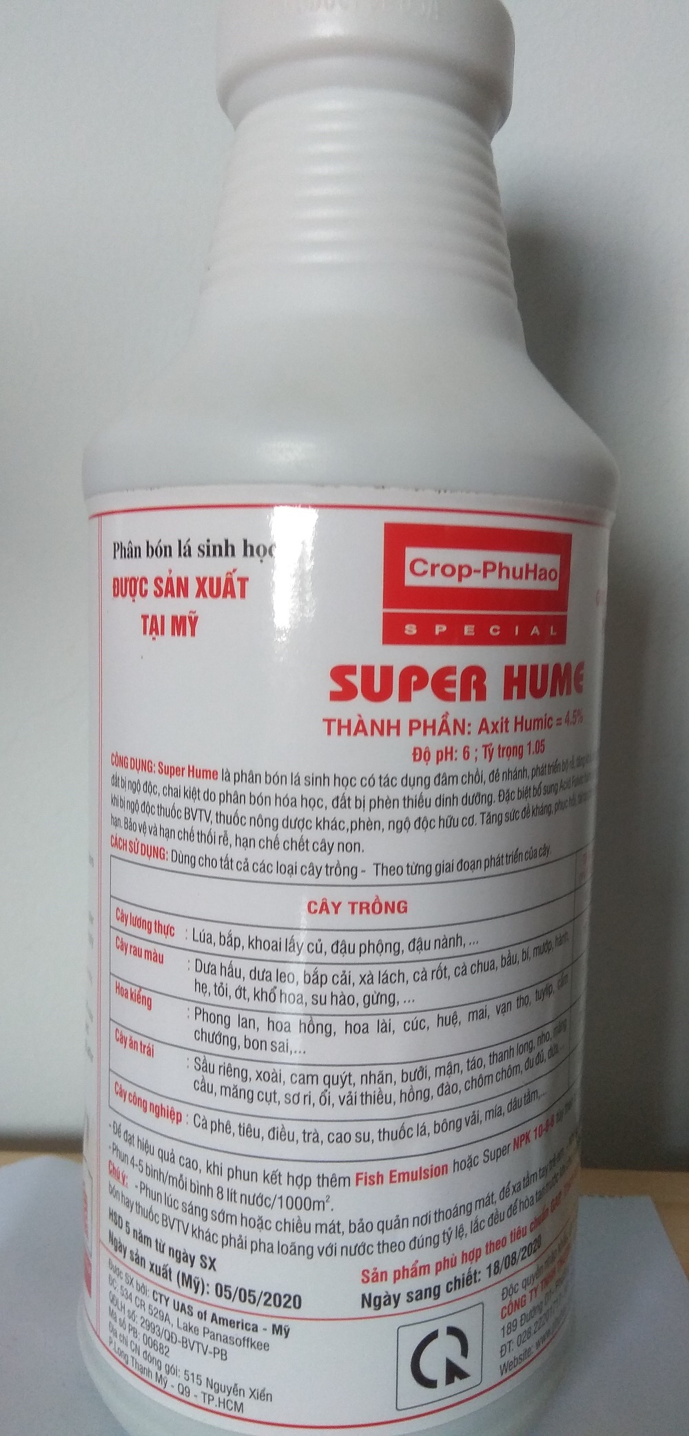 Phân bón lá sinh học SUPER HUME giải độc cây trồng phát triển bộ rễ - Chai 1 lít