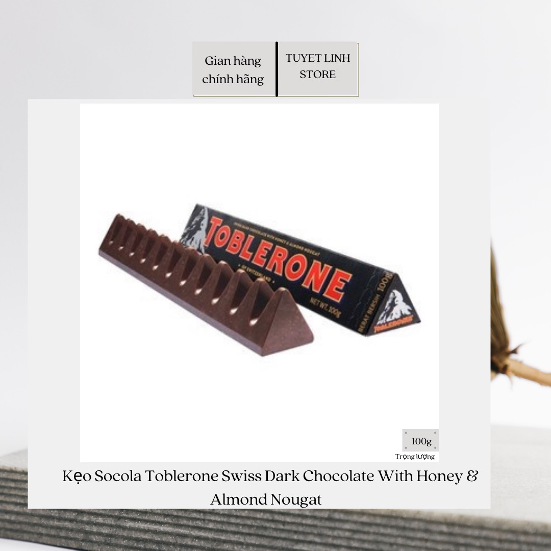 Kẹo Socola Toblerone Swiss Dark Chocolate With Honey & Almond Nougat 100g