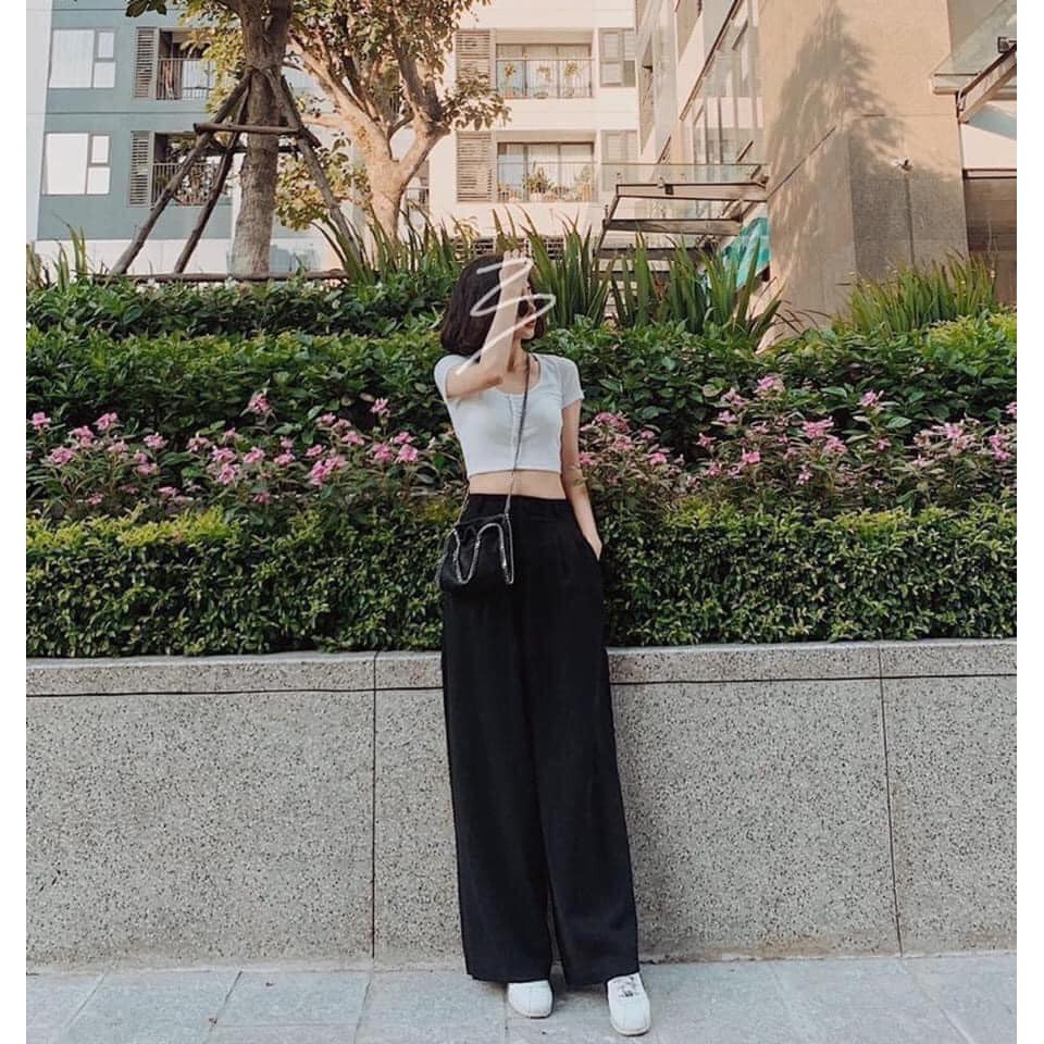 Quần culottes ống rộng thun dập li