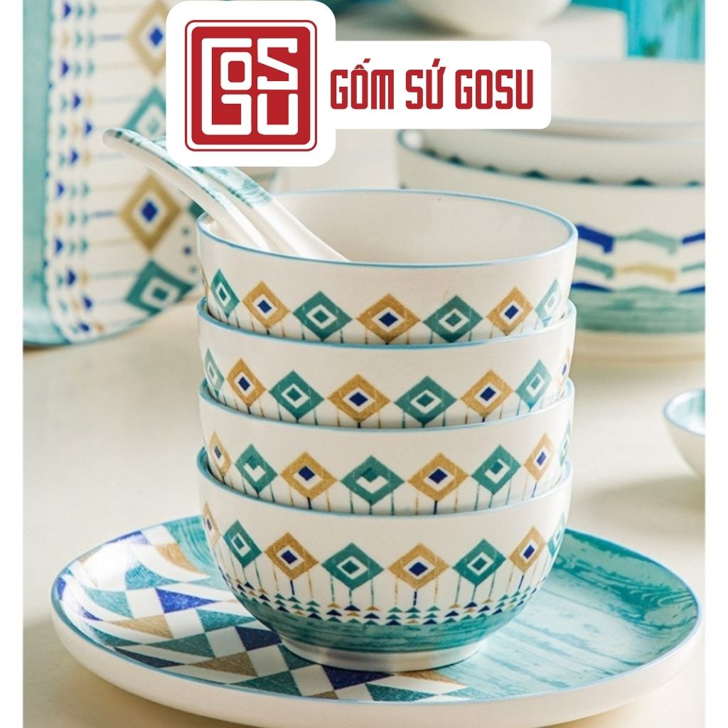 Bộ chén đĩa cao cấp, bát đĩa xanh đại dương