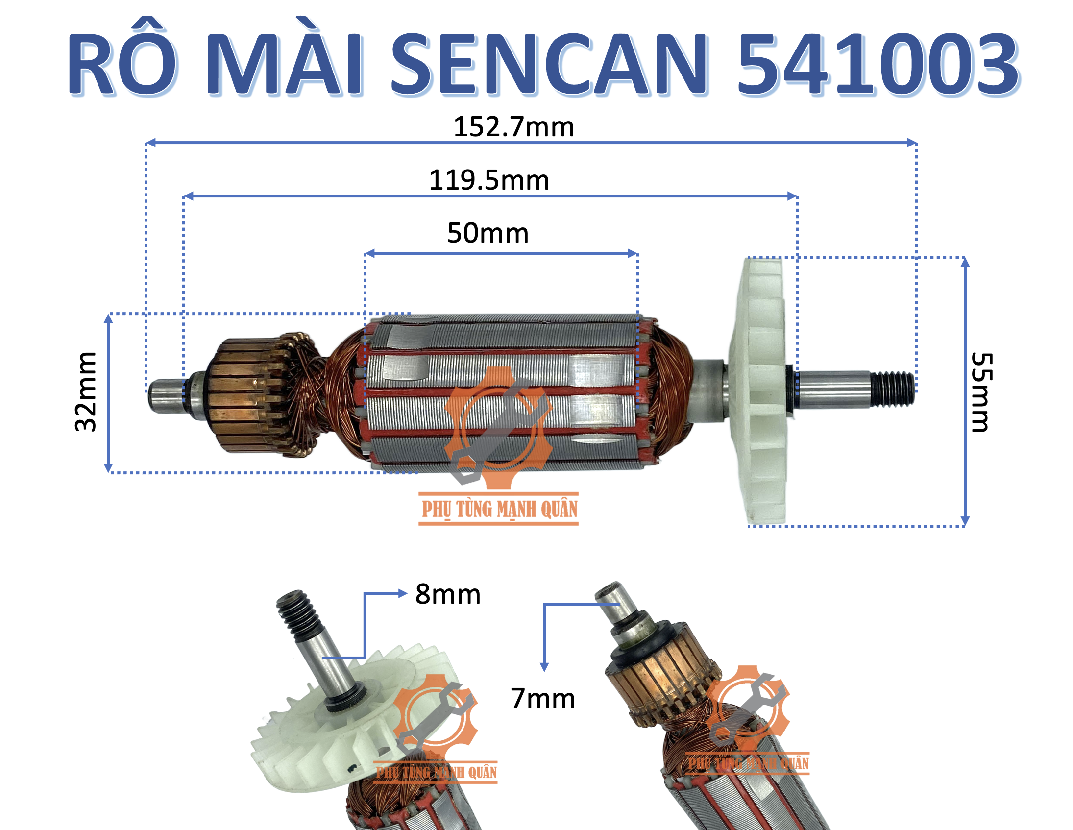 rotor/ruột máy mài Sencan 5410 thân 32 - thân 35 tặng kèm chổi than cao cấp