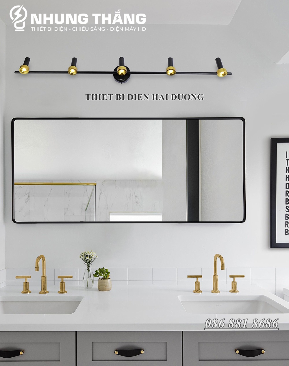 Đèn soi tranh - Đèn rọi gương Led 5 Đèn chiếu sáng 3268-5 36w Ánh Sáng Vàng - Điều chỉnh được góc chiếu - Bảo Hành 1 Năm