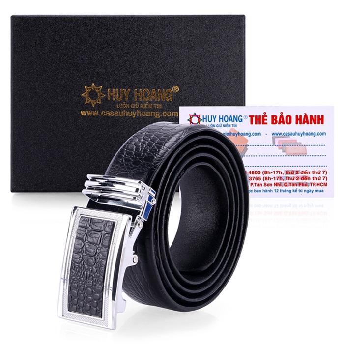 Thắt lưng nam da bò vân cá sấu nhỏ màu đen HK4114
