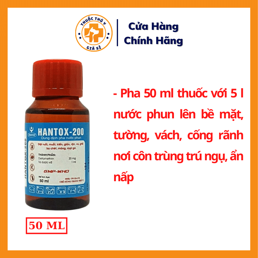 Hantox 200 50ml - Thuốc Diệt Muỗi Kiến Gián Ruồi Ve Bọ Chét Mạt Gà Hiệu Quả Cao Kéo Dài An Toàn Cho Người Và Vật Nuôi - Thú Y Giá Sỉ