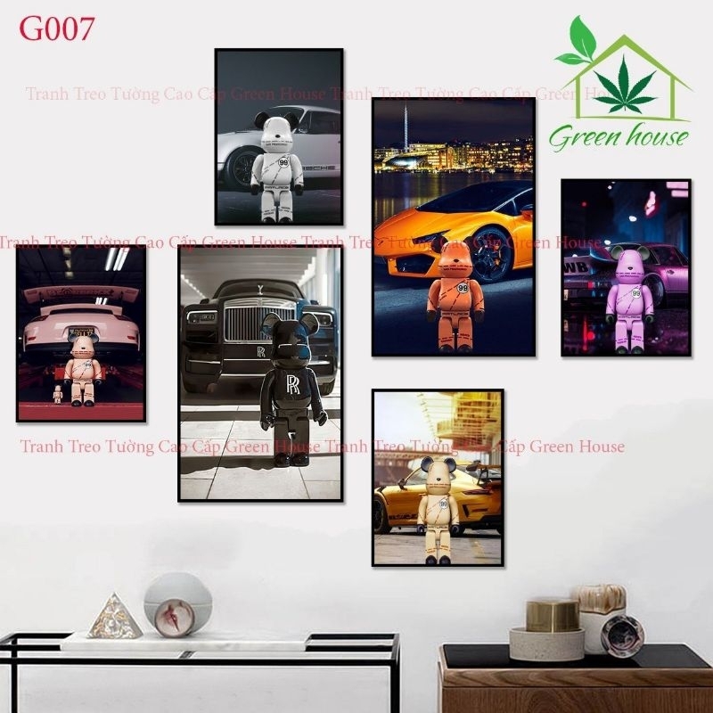 Set 6 Tranh Dán Tường Gấu Bearbrick/ Kaws Cao Cấp Trang Trí Decor