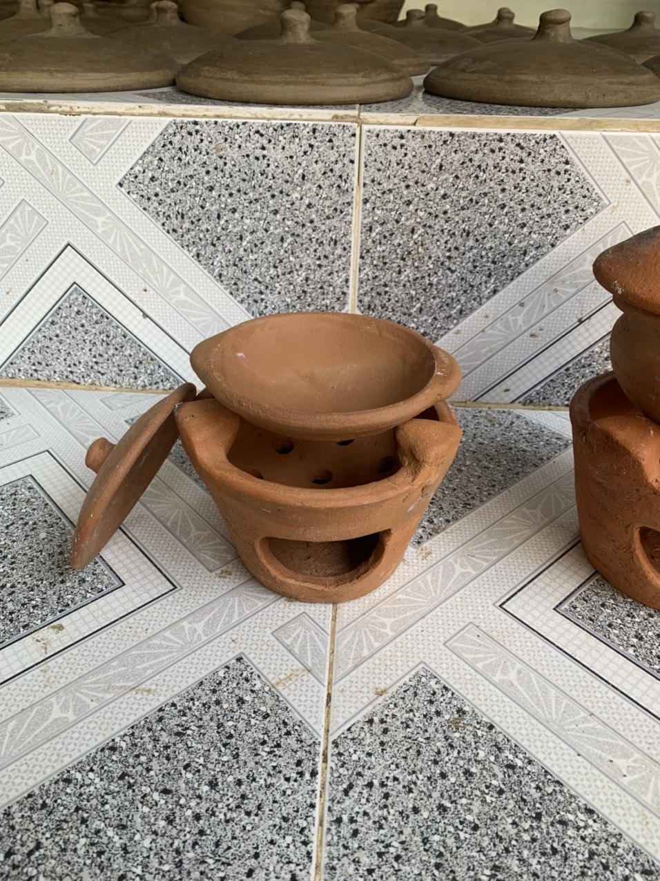 Bộ lò đất và nồi đất chơi đồ hàng cỡ trung 14cm