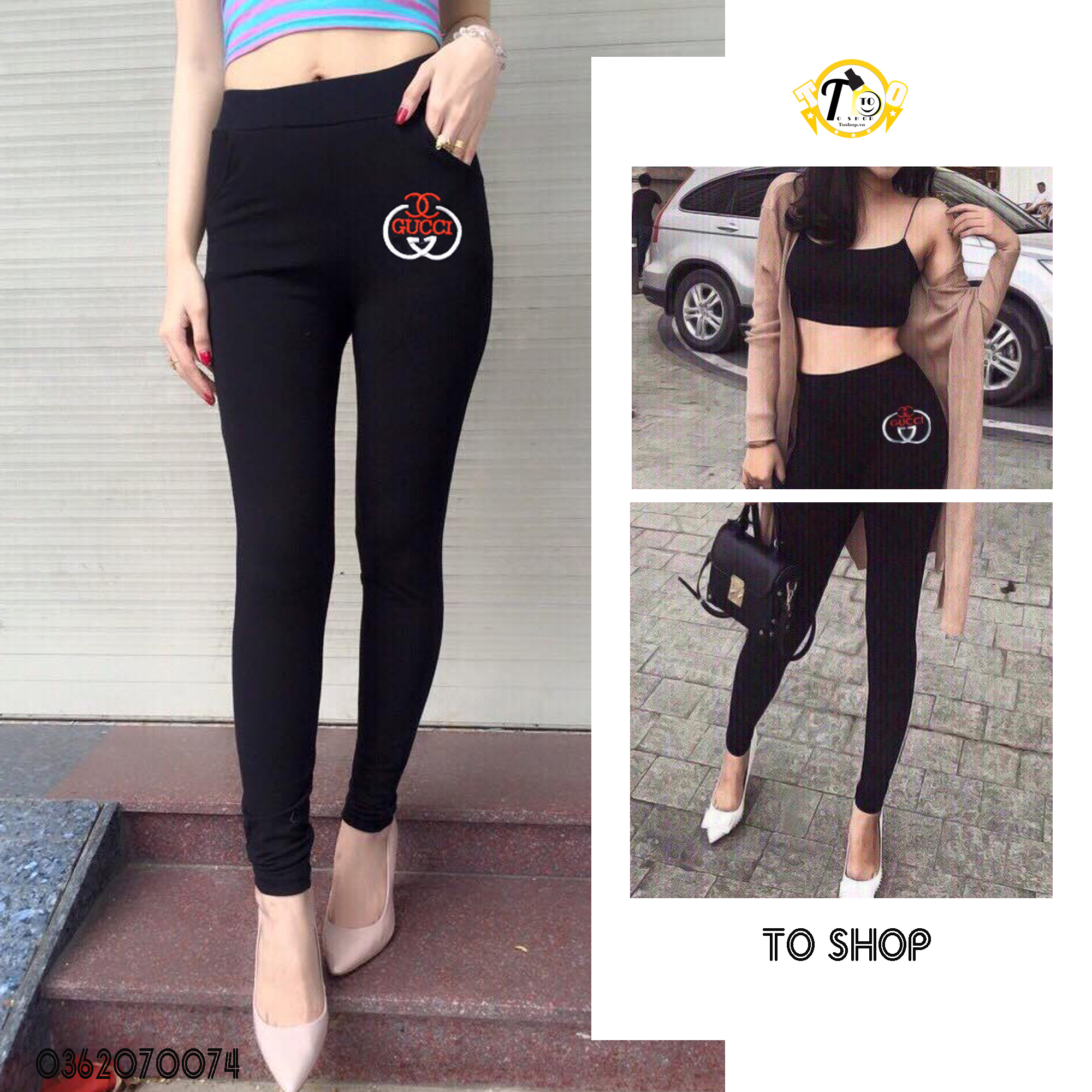 [HCM]Quần legging nữ - thêu logo GC đỏ trắng [ảnh + video thật]