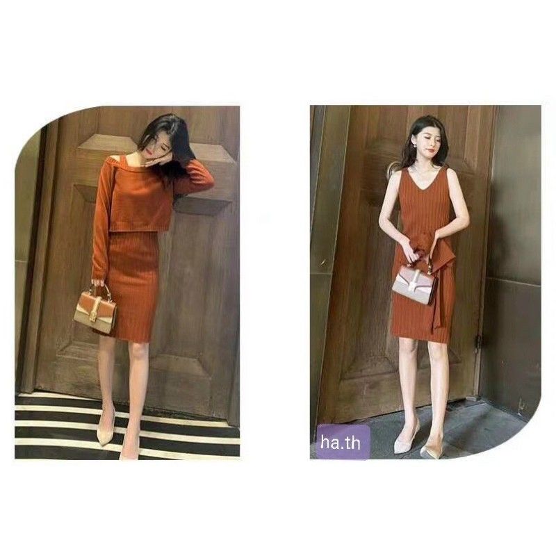 sét đầm len kèm áo khoác cánh dơi cao cầp