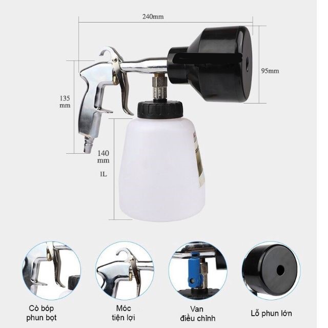 Súng + bình phun bọt tuyết dùng để rửa xe Xịn
