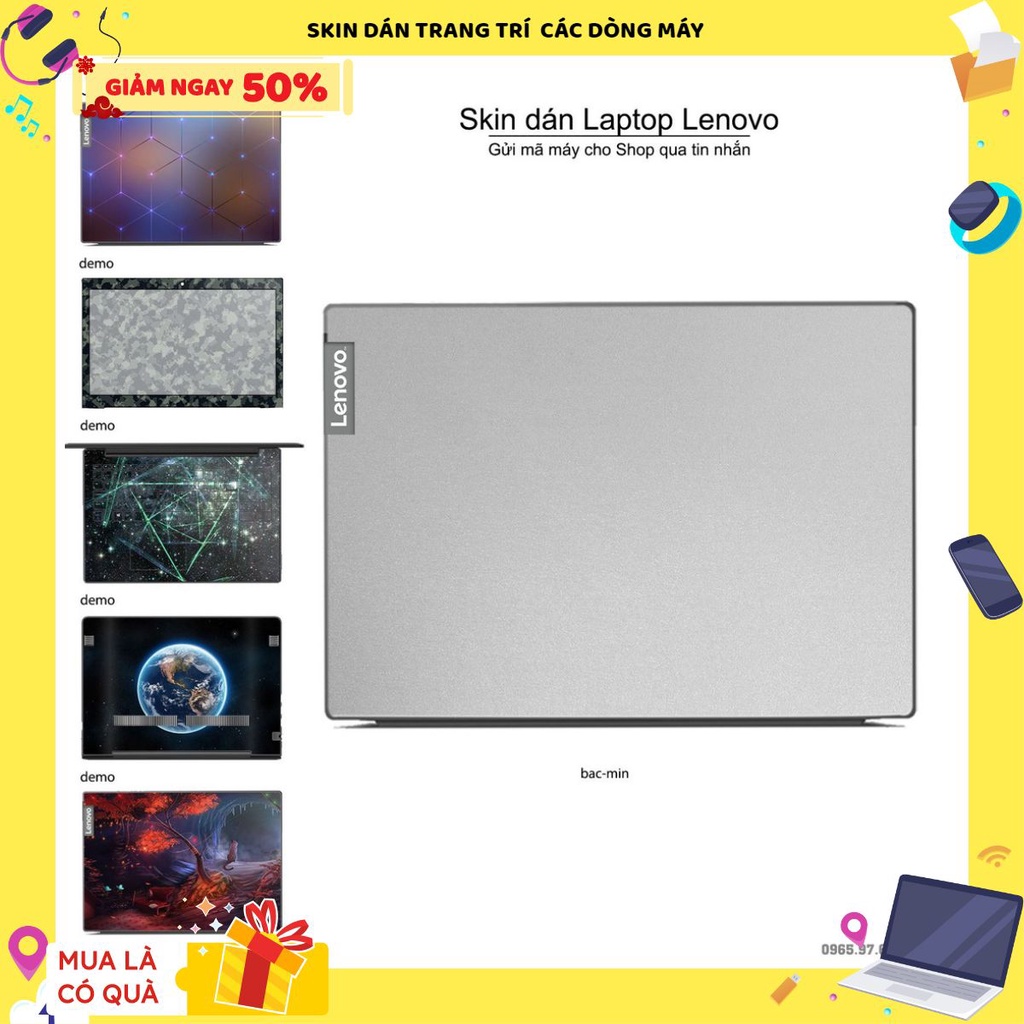 Skin dán trang trí Laptop Lenovo dán màu Chrome bạc mịn