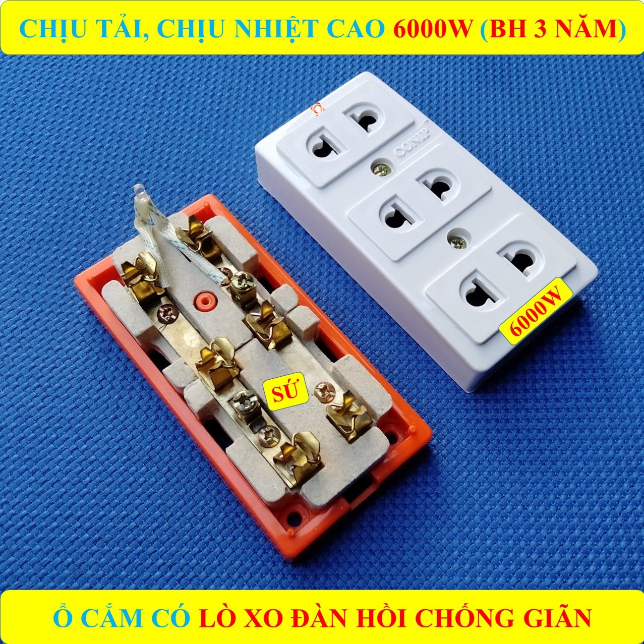 Ổ cắm điện chịu tải cao đa năng 6000W/8500W (BH 3 NĂM) có màng che an toàn + Ổ cắm đa năng SỨ 100% chịu tải, chịu nhiệt cao + Đèn LED báo (bộ 1 sản phẩm)