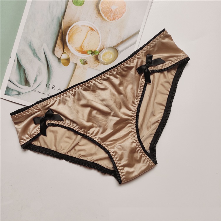 Quần lót cao cấp quần lót sexy lụa Pink Play đính nơ