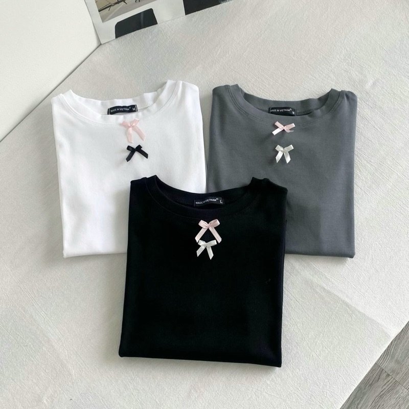 Áo croptop dáng babytee đính nơ siêu xinh