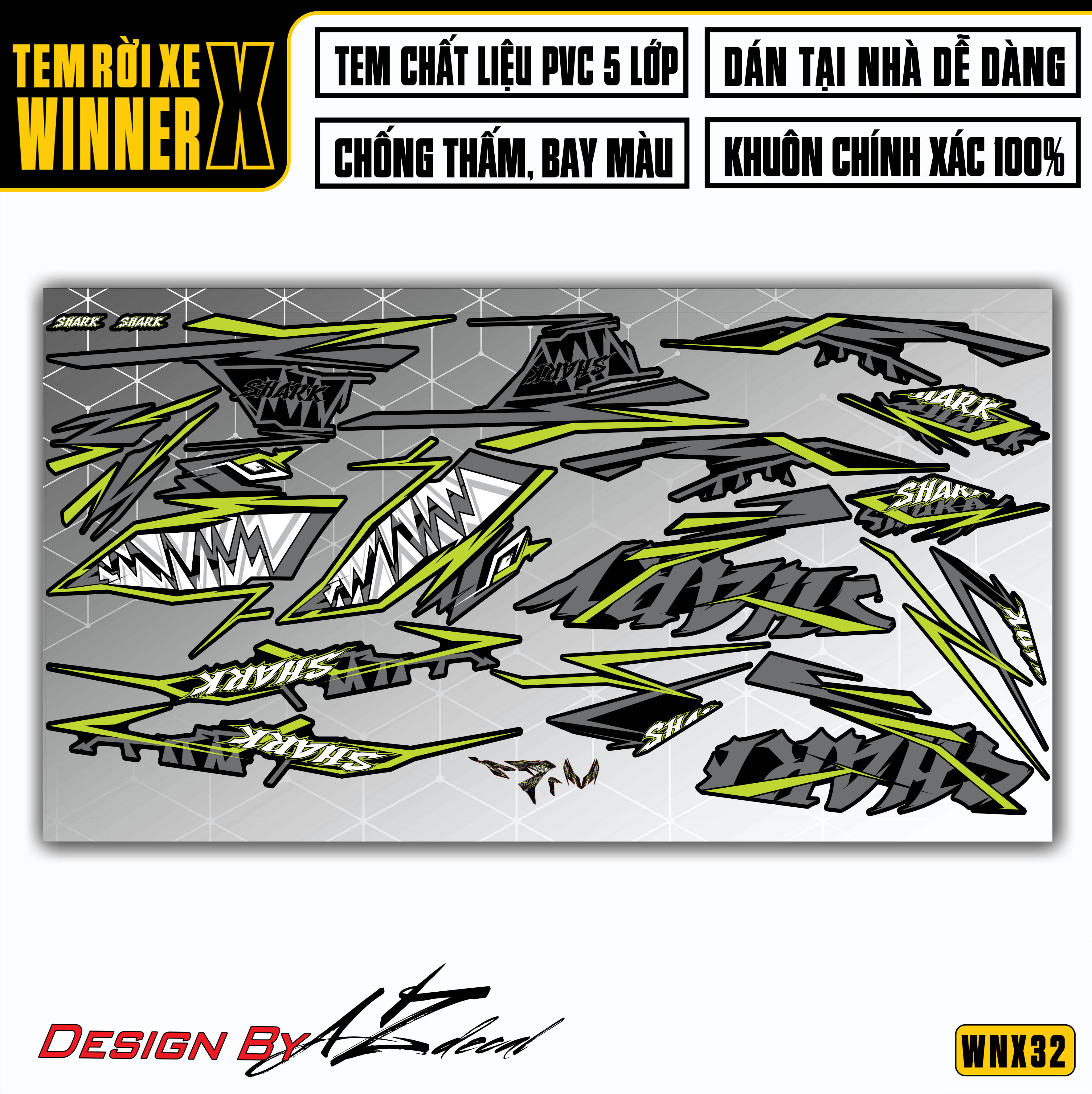 Tem Rời Cá Mập Xe Winner X | WNX32 | Tem Chế Xe Chống Nước, Chống Bay Màu, Cắt CNC Khuôn Sẵn - Azdecal