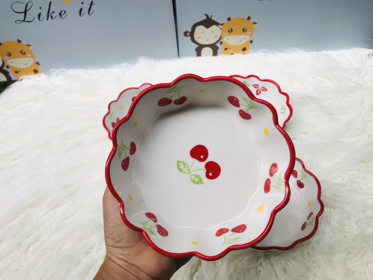 Bát Đĩa Gốm Sứ Họa Tiết Trái Dâu Tây, Cherry