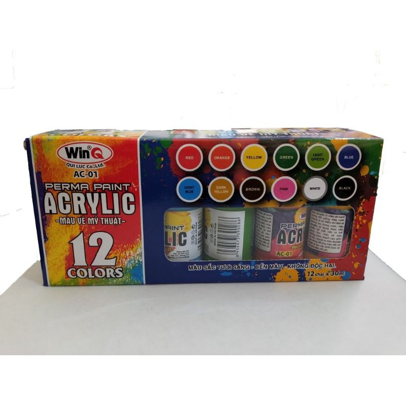 [HCM]Hộp 12 Màu Acrylic WinQ AC-01 (30 ml/1 Chai )