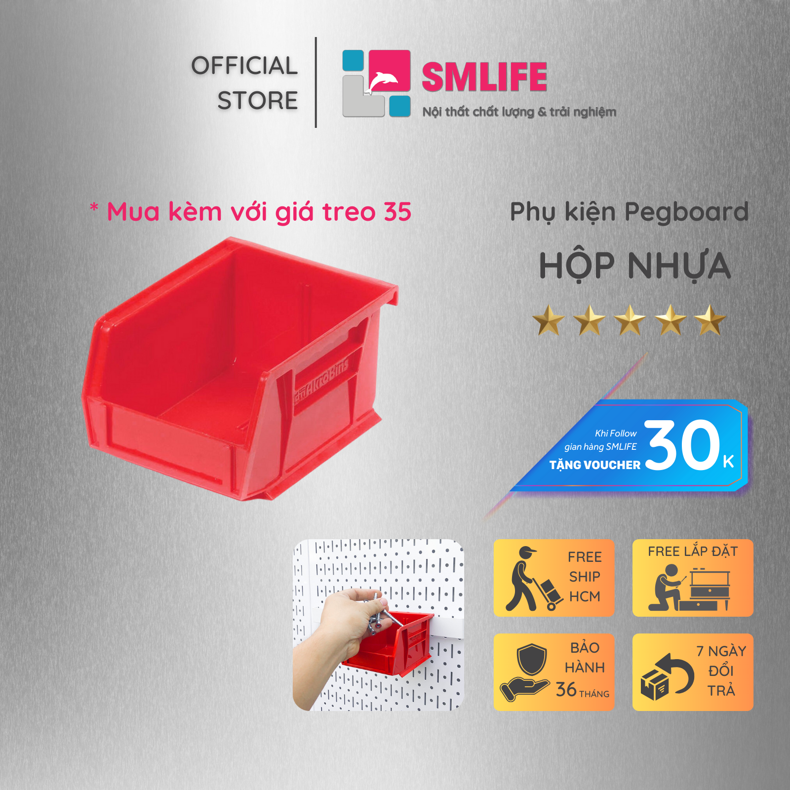 Hộp nhựa Pegboard - Phụ kiện móc treo dụng cụ Pegboard