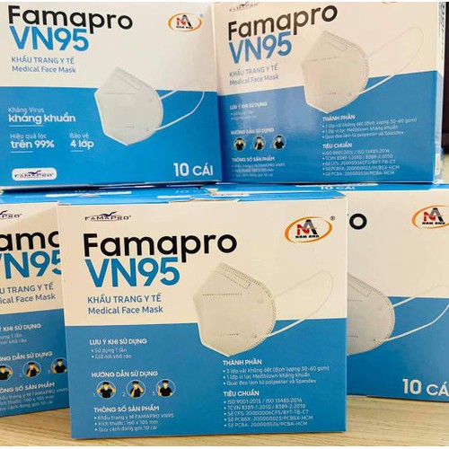 COMBO 5 HỘP KHẨU TRANG Y TẾ VN95, VN95 chính hãng Famapro Nam Anh cao cấp