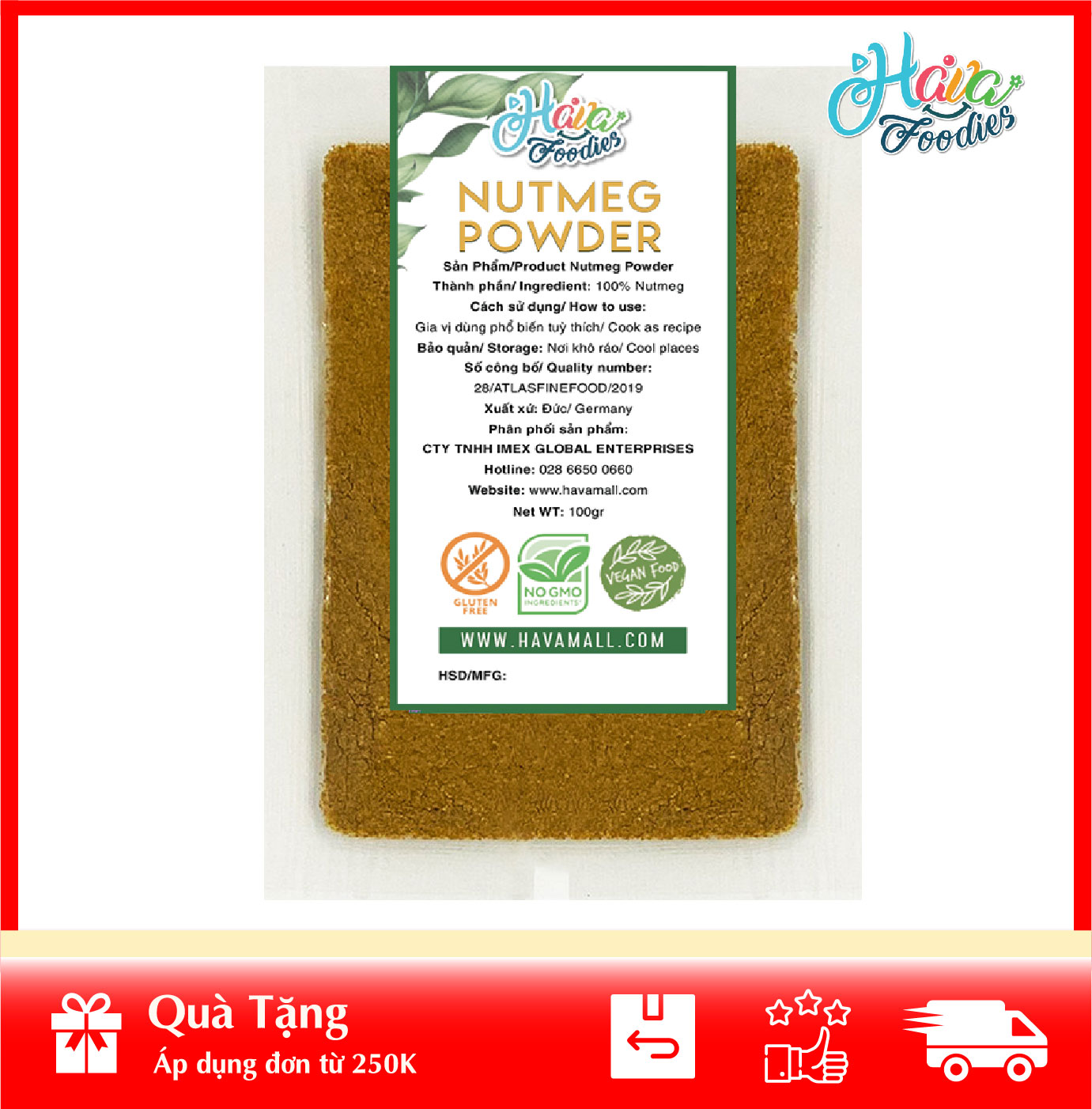 [HOÀN TIỀN MAX 10%][ HÀNG CÔNG TY NHẬP KHẨU ]  Bột Nhục Đậu Khấu Bịch 100gr – Nutmeg Powder 100g