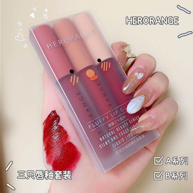 Set 3 Cây Son Kem Lì HER0RANGE Fluffy Lip Glaze velvet