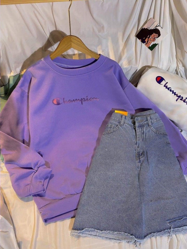 Áo nỉ sweater in chữ CHAMPION trước ngực (trọng lượng từ 40kg đến 70kg )