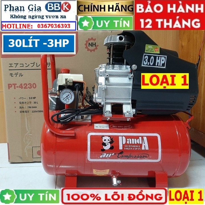 Máy nén khí có dầu panda 3.0 hp 30l, máy nén khí mini, may nen khi 100% dây đồng