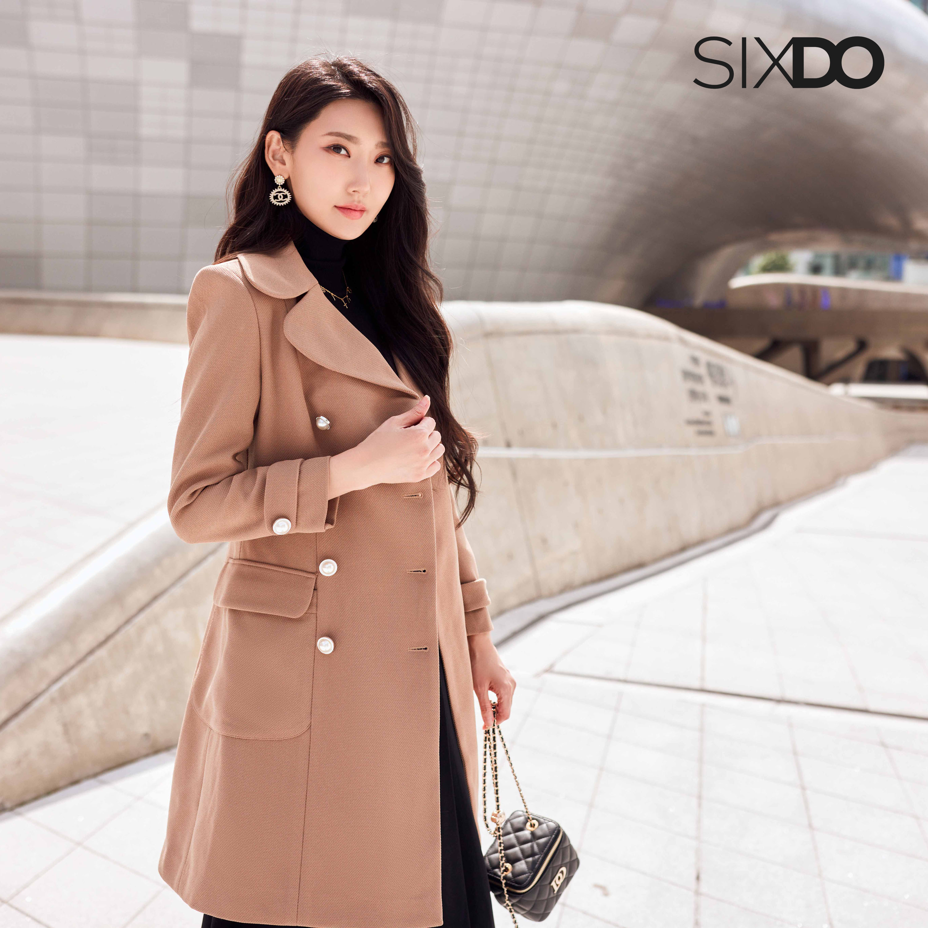 Áo khoác nâu nữ dáng dài SIXDO
