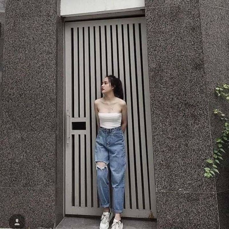 Áo ống trơn đen trắng