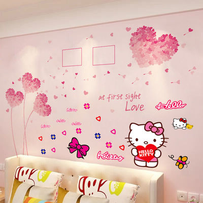 [HCM]DECAL DÁN TƯỜNG TRÁI TIM HỒNG VÀ KITTY
