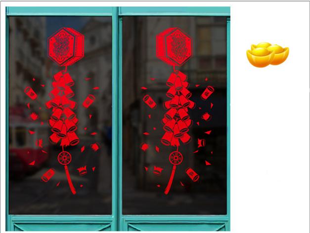 Decal Trang Trí Tết - Hộp Dây Pháo Nổ Lớn Đỏ